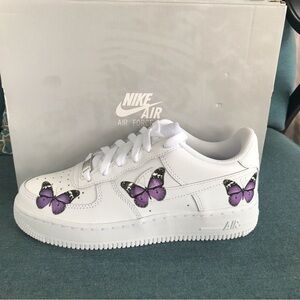 Nike Air Force 1 (GS)  Custom Purple Butterflies Size 4Y